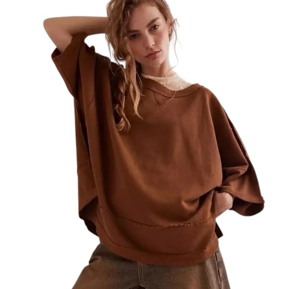 Rare We The Free Cityscape Pullover Short Sleeve Oversized Top FP Cotton Shirt